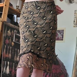 New York City Design Snake Print 100% Silk Midi Skirt - M